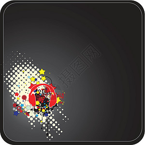 音乐主题的装饰性作品耳机横幅星星邮票圆圈模版框架背景图片