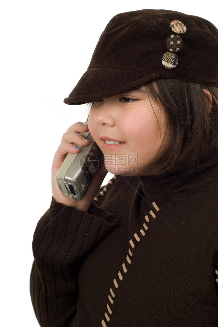 女孩在电话上聊天女性技术青年微笑讲话白色图片