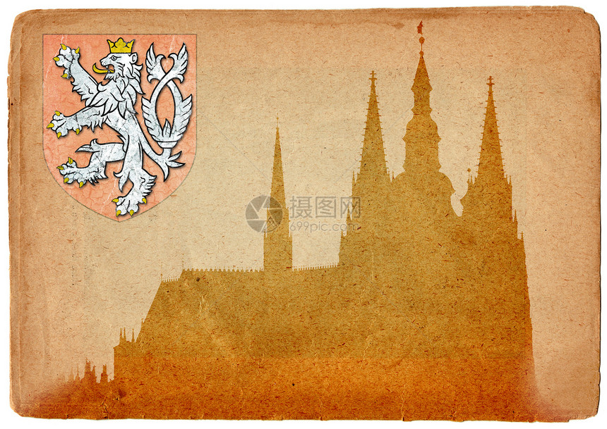 布拉格城堡和圣殿大教堂旅游片断尖顶地标废料城市游客纹章教会景观图片