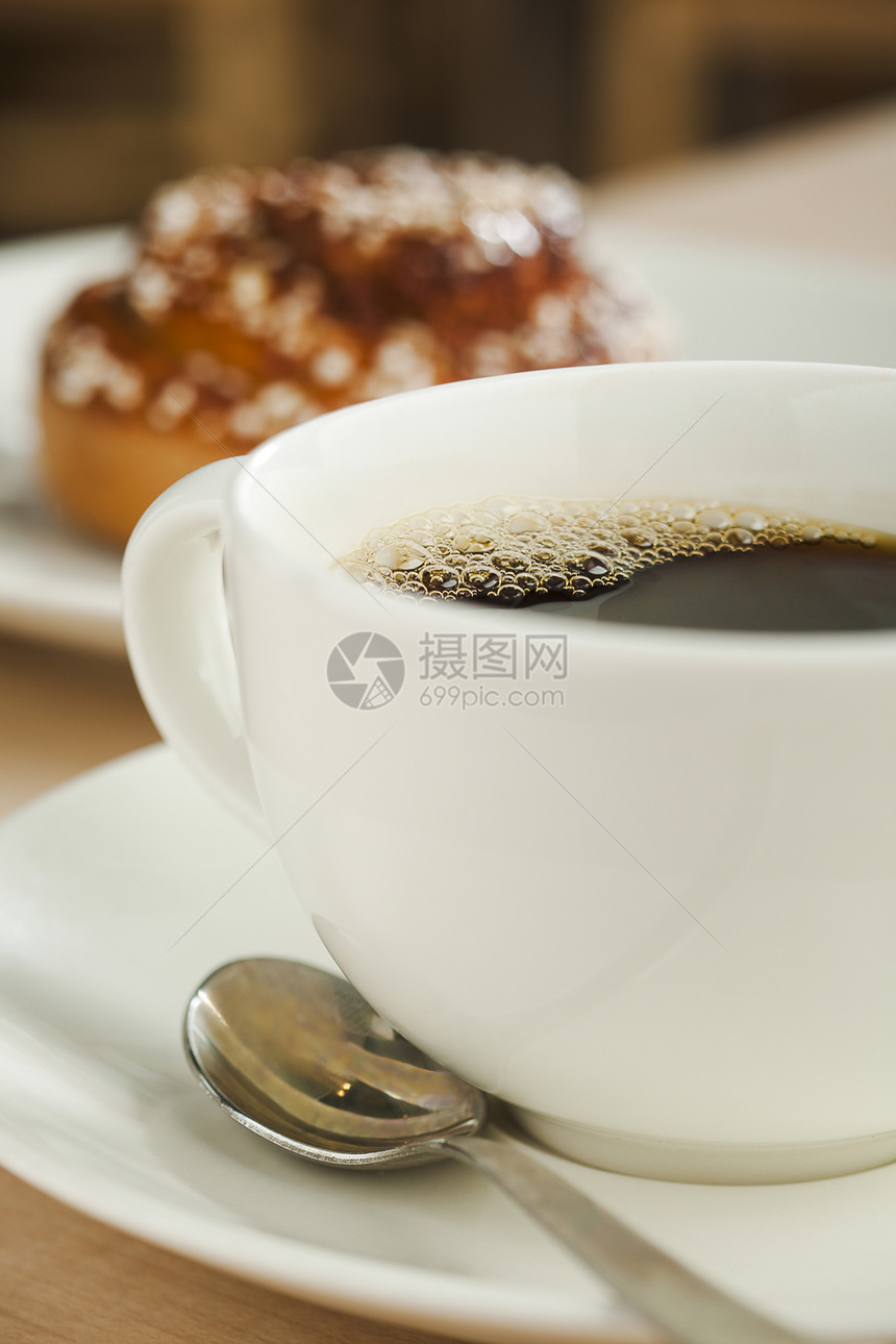 黑咖啡勺子甜点黑色包子食物杯子咖啡早餐图片