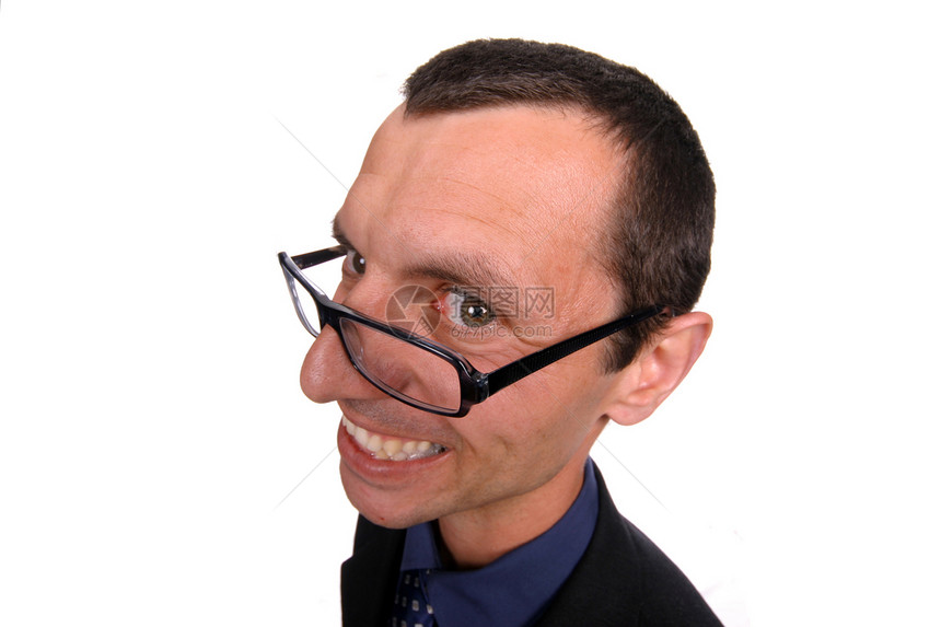 青年商务人士玩傻游戏白色男性震惊尖叫眼睛人士工作室眼镜头发商务图片
