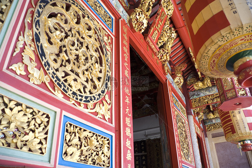中国寺庙入口历史红色灯笼崇拜神社信仰宗教文化旅行建筑学图片