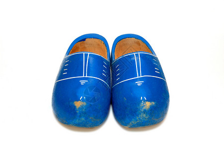 蓝木制鞋特丹木头文化蓝色白色背景图片