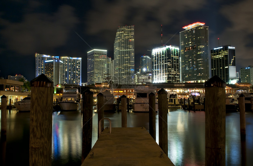 迈阿密市景反思海洋摩天大楼天际旅游热带码头城市化财产城市图片