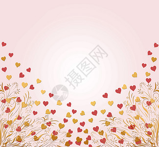 心花粉色插图白色花朵卡片爱心背景图片