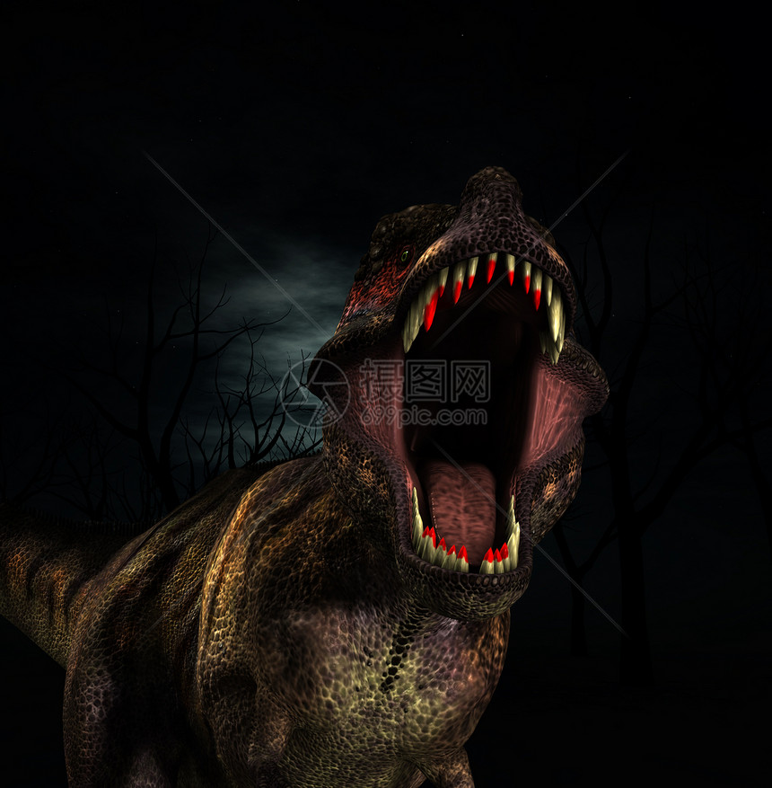 霸王龙咆哮生物食肉黑暗侏罗纪恐龙爬虫天空侵略动物捕食者图片