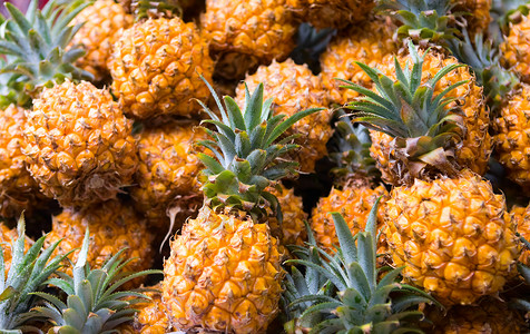 菠萝收成食物凤梨市场托盘农业异国情调黄色营养多汁的高清图片素材