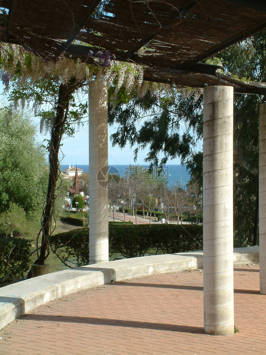 柱体公园场景花朵植物砌块树木风景立柱框架铺路图片