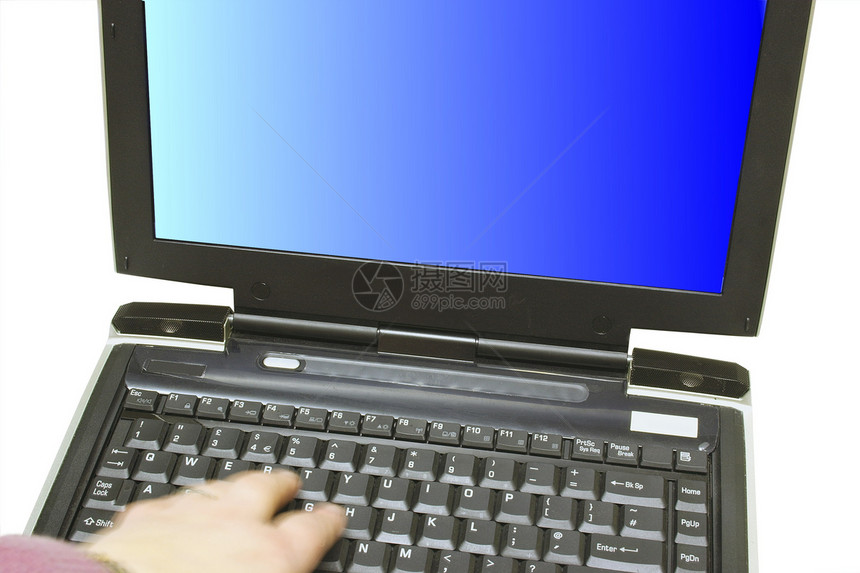 笔记本电脑键盘上的蓝色屏幕图片