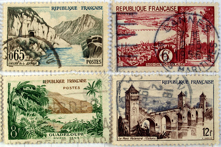 法语邮票信封船运邮政邮资仪表邮件背景图片