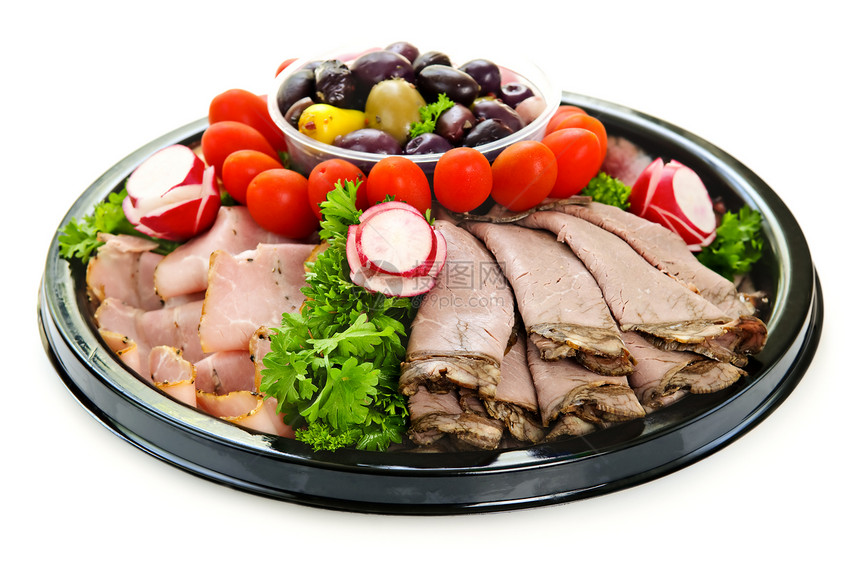 冷切的盘子服务肉类派对营养托盘自助餐牛肉火腿萝卜小品图片