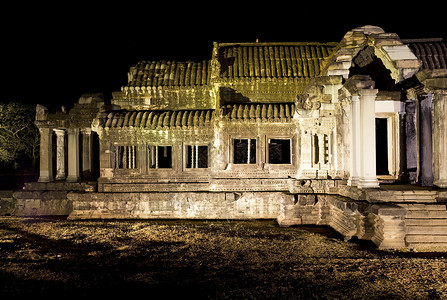 夜间吴哥花图书馆世界雕塑高棉语遗产地标收获旅行帝国砂岩考古学背景图片