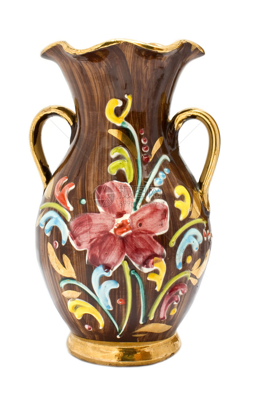 基什花瓶装饰品古物陶瓷工艺艺术棕色白色叶子花朵制品图片