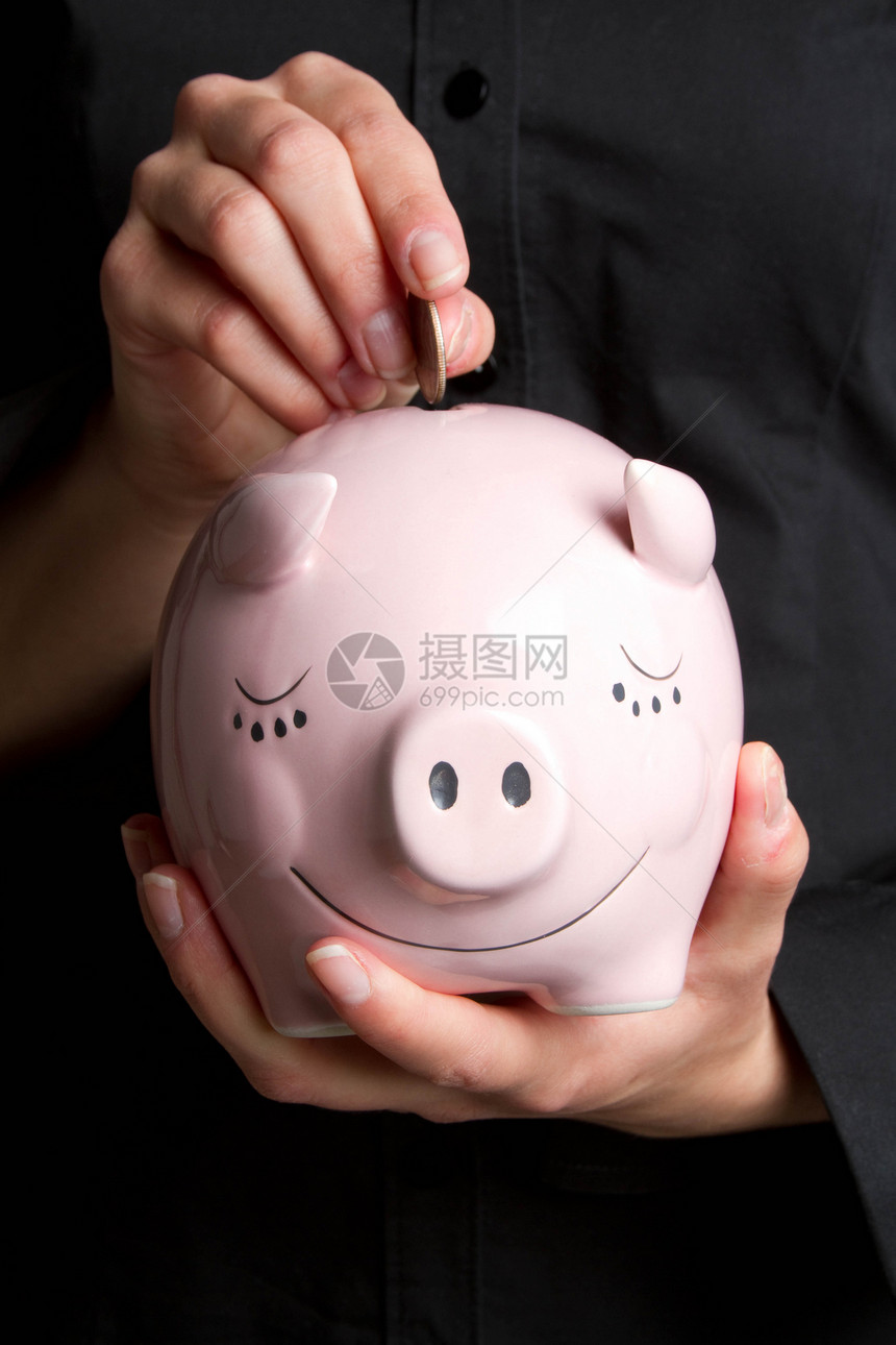 猪猪银行女性女孩小猪硬币现金预算银行业粉色人士生意人图片