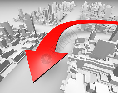 红色箭头系统全球街道定位白色城市背景图片