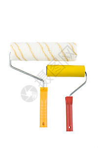 两种不同的油漆滚筒装修家庭作业工具黄色修理工房子画笔工作室家装白色背景图片
