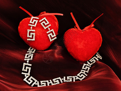 红心宝石丝绸织物钻石项链纺织品耳环材料背景图片