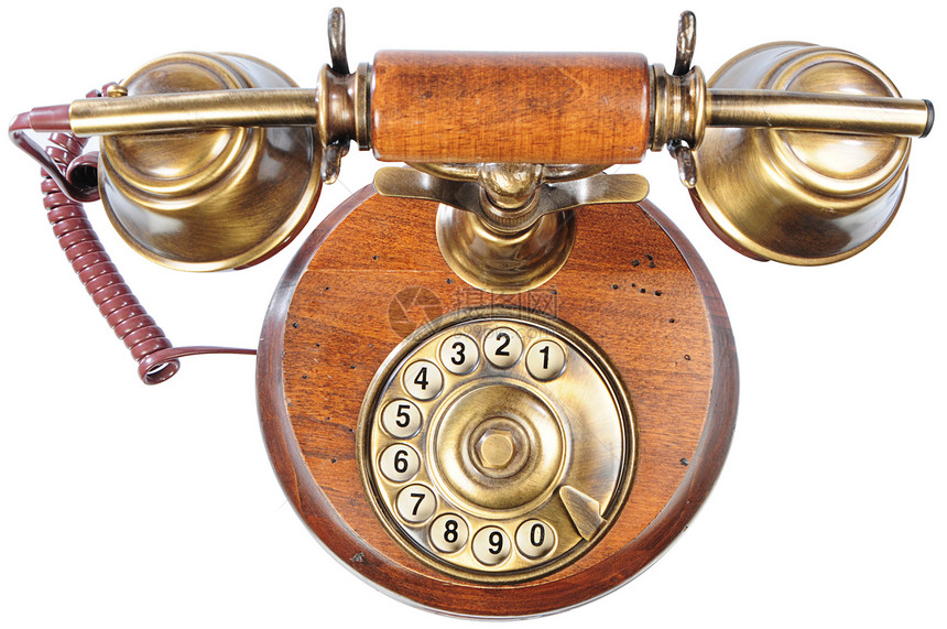 孤立的旧式电话历史耳机棕色小路木头古董电缆拨号管子乡愁图片