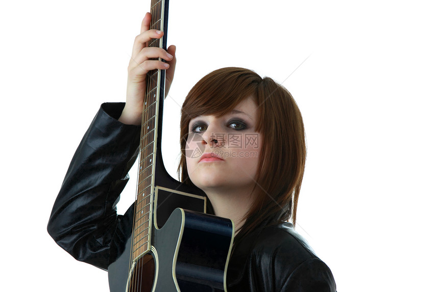 摇滚女孩配吉他摇杆乐器女性女士乐队星星吉他手青年玩家音乐家图片