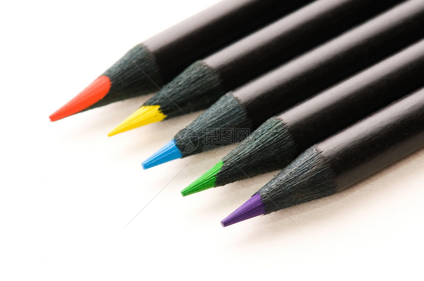 白上孤立的彩色铅笔乐器宏观幼儿园办公室彩虹木头调色板橙子蜡笔孩子们图片