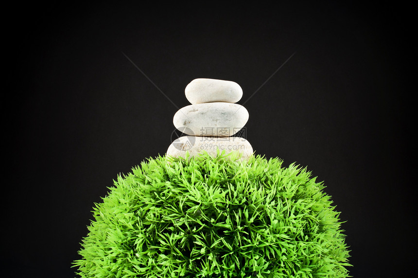 三块石头和草球绿色生态学家环境世界场地黑色塑料生态生长地球图片