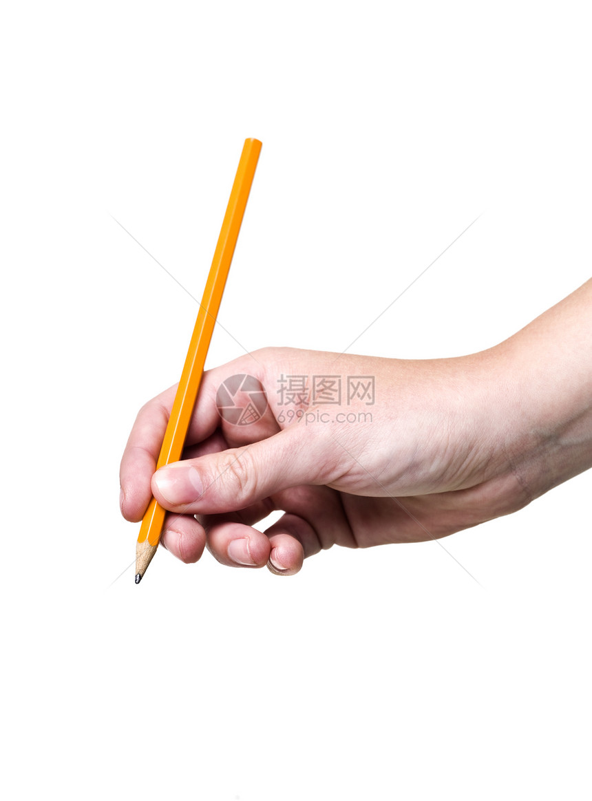 手握铅笔人类白色书法商业写作工具黄色协议素描宏观图片