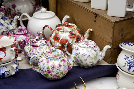 茶壶盒子店铺陶器彩陶市场跳蚤背景图片