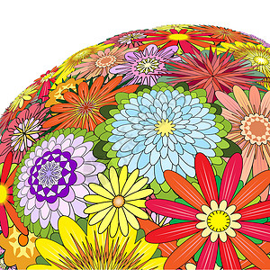 混合花花圆顶场地植物群圆形花束花瓣插图铭文曲线植物背景图片