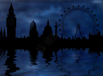伦敦摩天轮夜间伦敦天际     寒冷的气氛全景教会钟楼建筑学星星遗迹历史建筑物圆顶星尘背景
