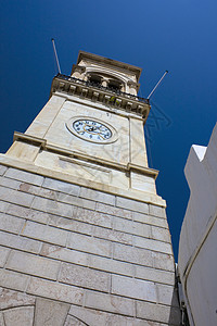 希腊海德拉岛时钟塔钟楼手表时间建筑拨号建筑学地标石头小时老的高清图片素材