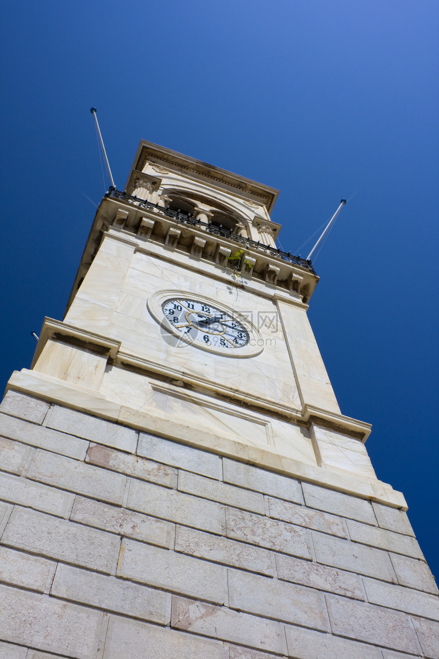 希腊海德拉岛时钟塔建筑石头建筑学地标小时时间拨号钟楼手表