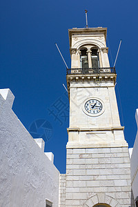 希腊海德拉岛时钟塔建筑石头小时手表地标时间钟楼建筑学拨号定时器高清图片素材