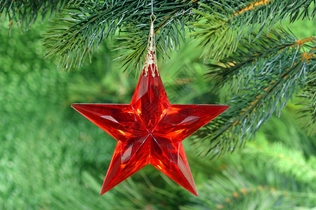 圣诞树装饰玻璃装饰品红色星星背景图片