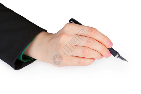 手握笔女孩墨水书法照片女性喷泉女士手指白色桌子背景图片