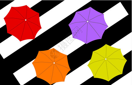 4个雨伞 在底部的条纹上高清图片