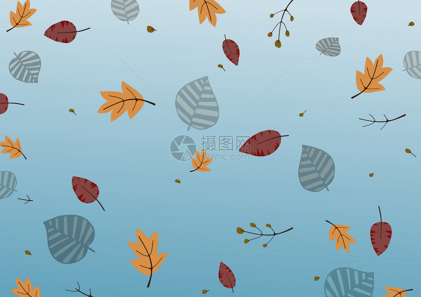 秋叶插图棕色树叶季节植物蓝色叶子图片