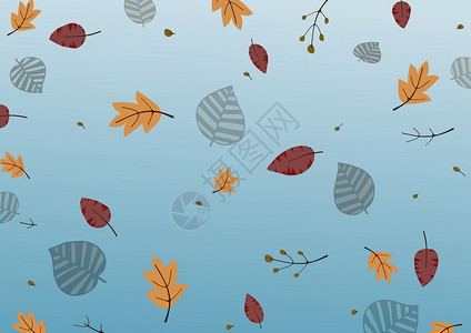 秋叶插图棕色树叶季节植物蓝色叶子背景图片