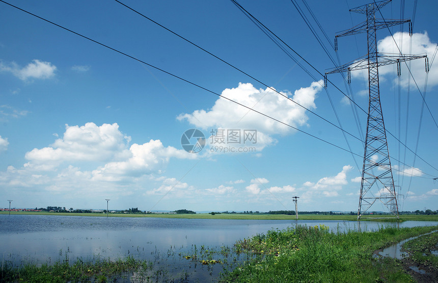 电电波塔场地活力技术绿色电压工业环境电缆城市全景图片