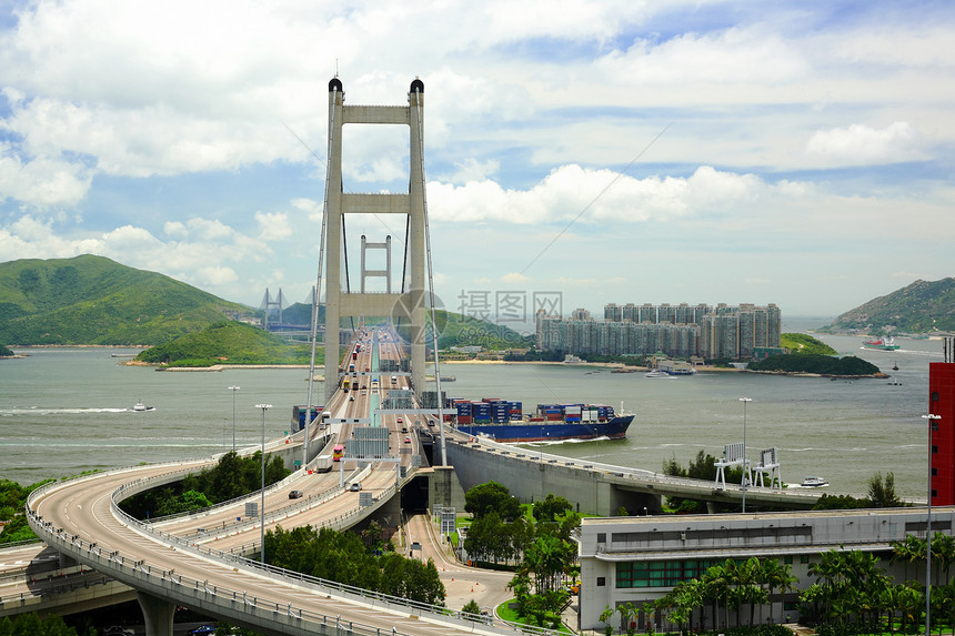 香港清马桥交通蓝色射线天空市中心地标运输曲线海洋景观图片