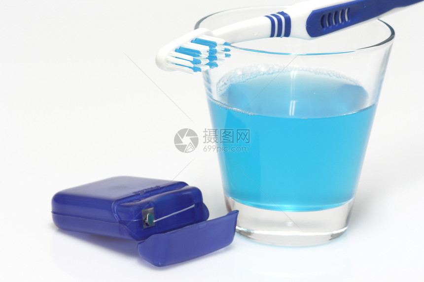 牙科护理牙线健康卫生预防口服玻璃打扫漱口水牙刷冲洗图片