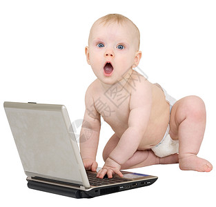 膝上型电脑婴儿笔记本女孩孩子尿布白色照片背景图片
