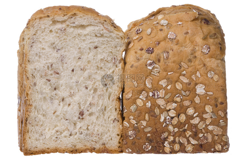 面包的全草洛夫硬皮面粉棕色燕麦烘烤早餐小吃食物营养白色图片