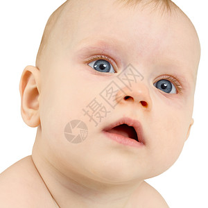 婴儿肖像眼睛女孩白色孩子照片蓝色背景图片