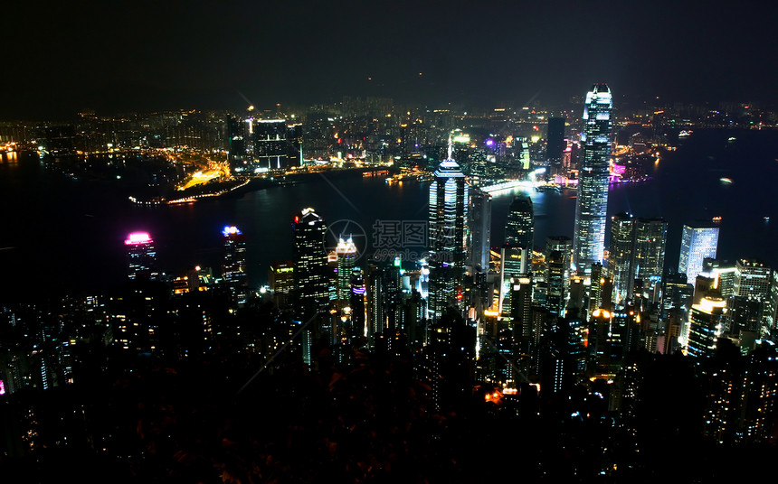 香港的夜间现场风景城市反射公司旅行天际天空场景国家金融图片
