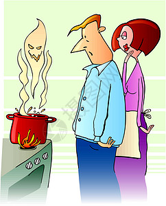 毒食物家人惊喜和沸煮的有毒汤汤插画