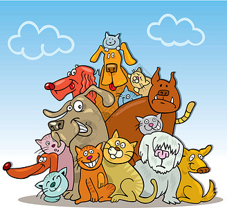 大型猫和狗群背景图片