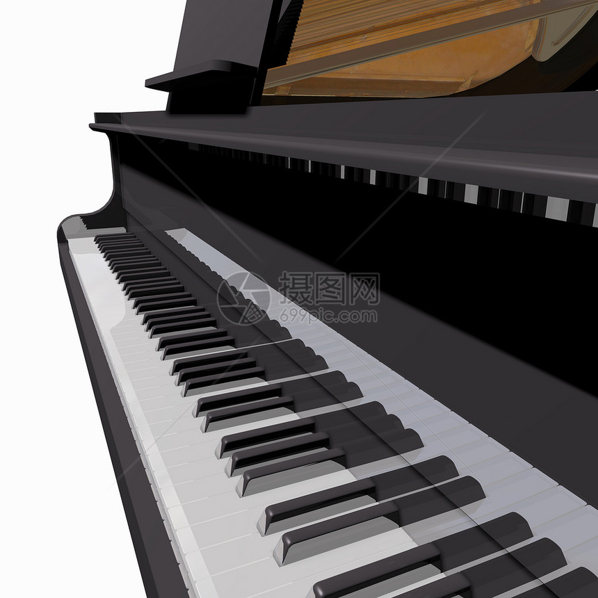 白种背景的格朗钢琴孤立表演艺术钥匙乐器数字化反射音乐会麦克风钢琴插图图片