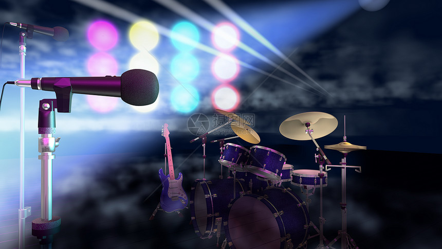 台上的扩音器音乐家流行音乐水平灯光体积乐器红色音乐会技术爵士乐图片