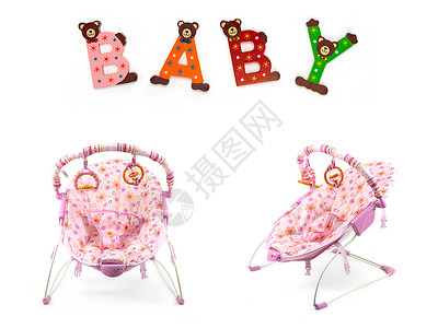 婴儿弹出器白色摇杆载体座位玩具保镖粉色背景图片