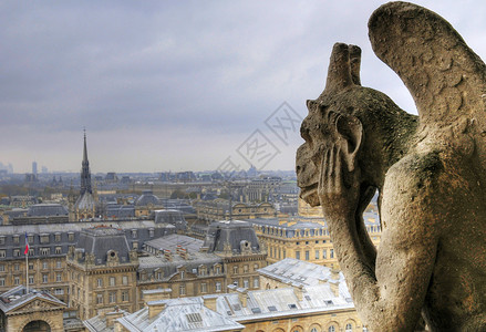 圣母圣母院怪兽和女神城市风景背景图片